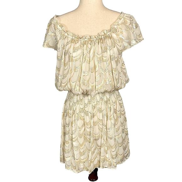 Rachel Zoe Frankie Metallic Silk Chiffon Grecian Peasant Mini Dress 4 - Picture 6 of 12
